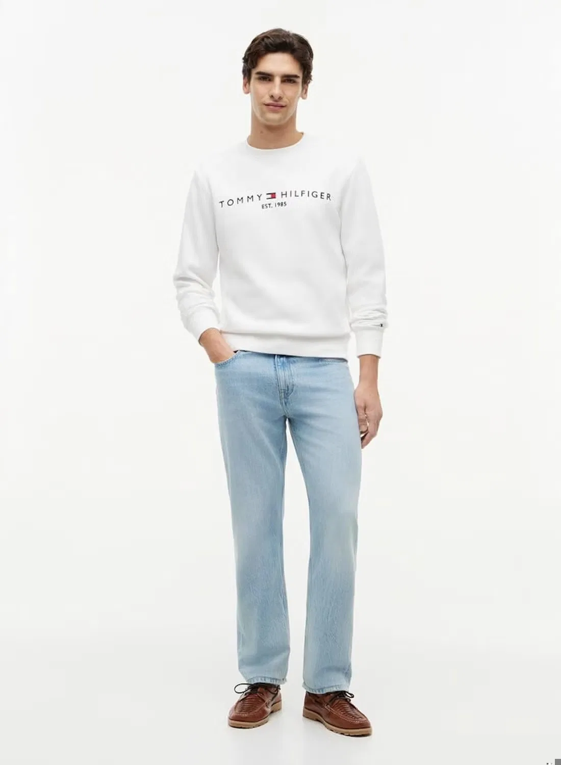 Свитшот с вышитым логотипом Logo embroidery flex fleece Tommy Hilfiger, белый — фото 4