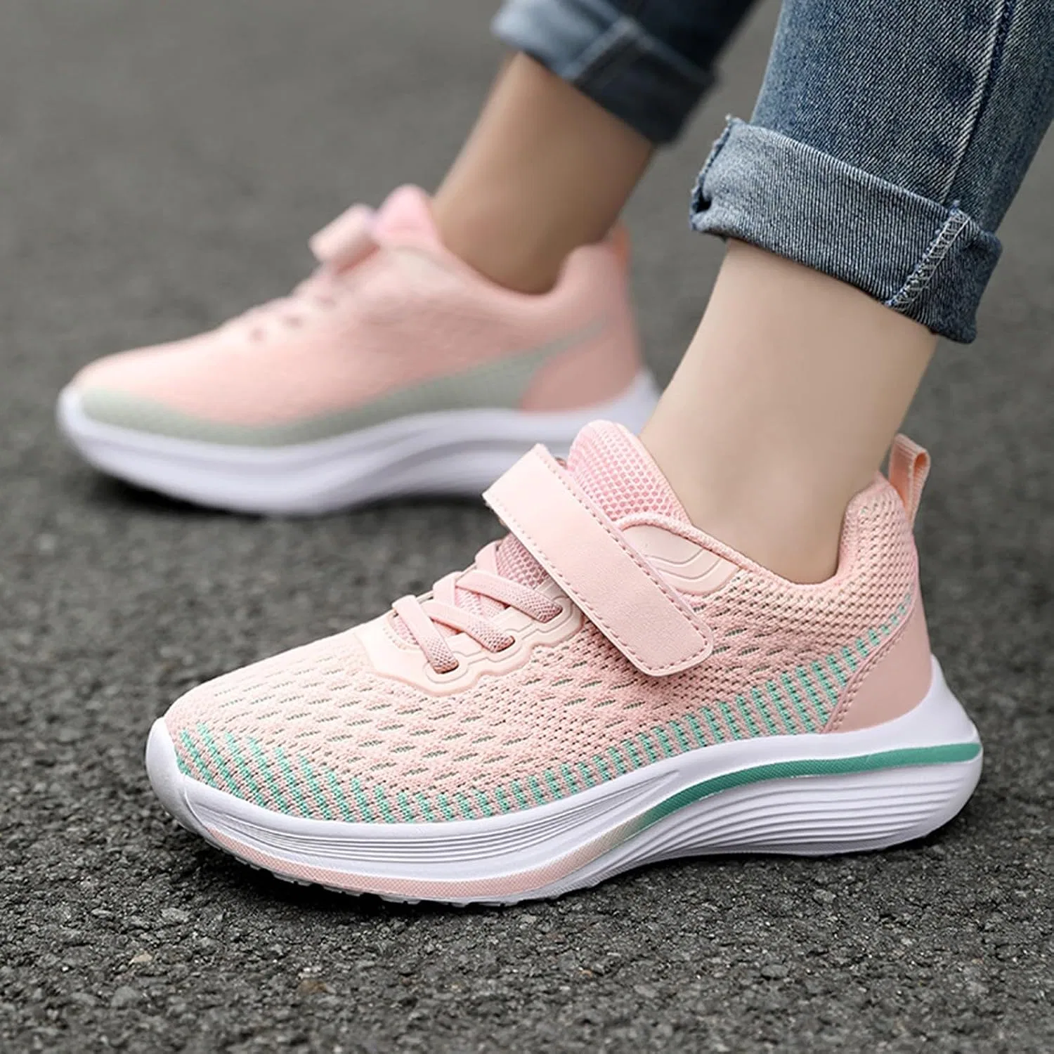 Детские кроссовки с сетчатым верхом на шнуровке, Pink — фото 2