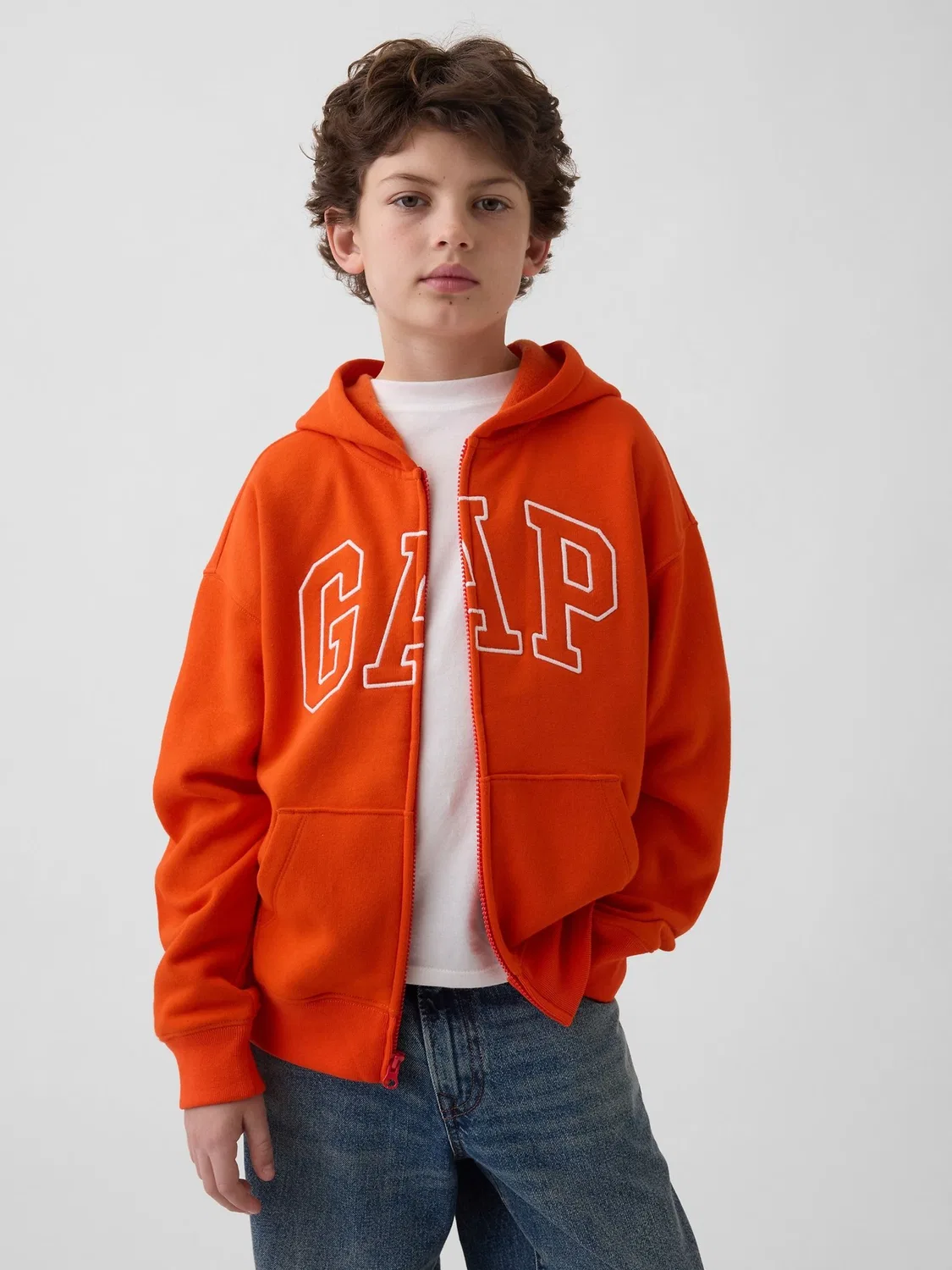 Худи на молнии, свободный крой, логотип Gap, оранжевый
