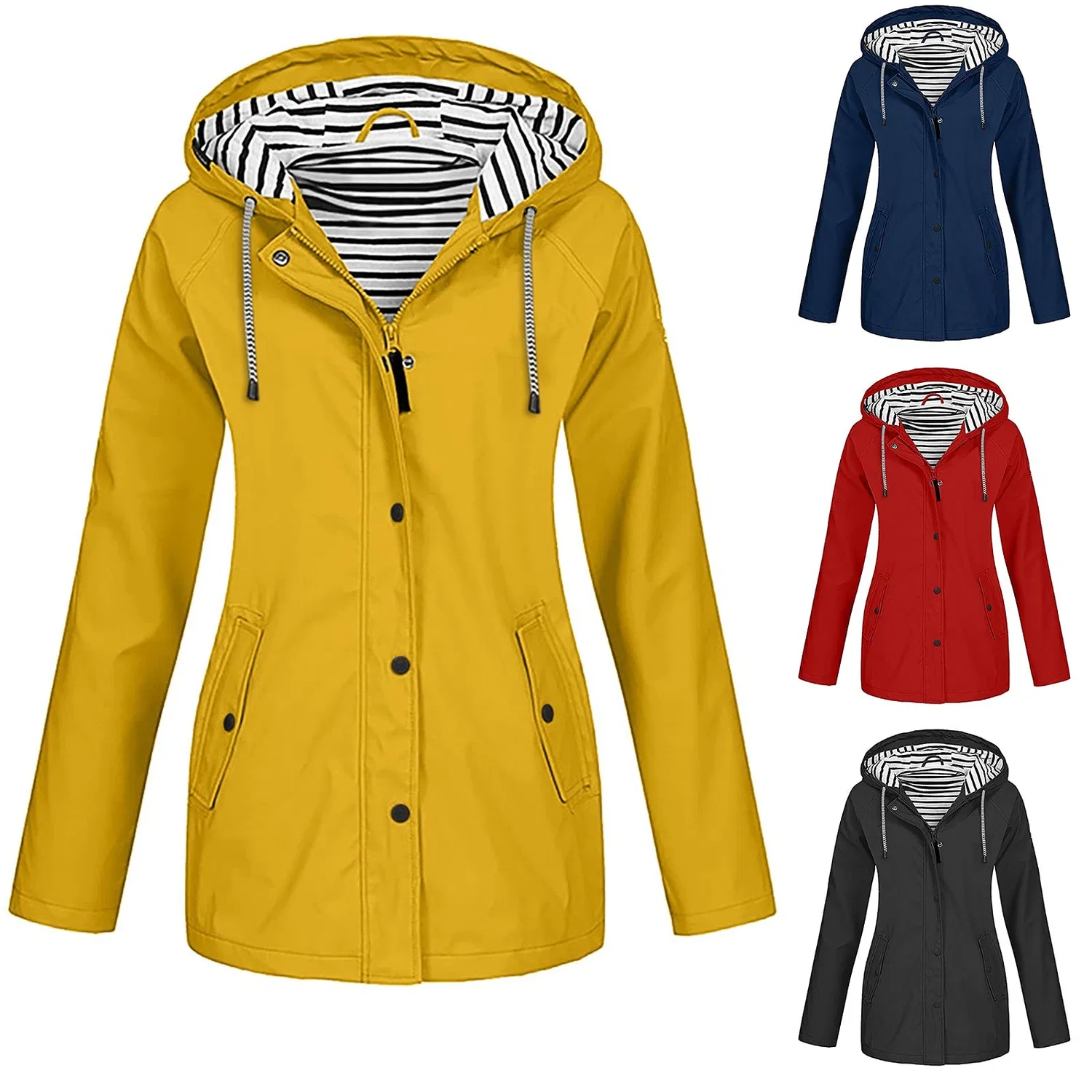 Женская джинсовая куртка с принтом 2025 Women's Rain Coats & Jackets Hooded Jacket Women Plus Size Lightweight Rain Softshell with Pockets Full Zipper Windbreaker Sun Protection Outdoor Camping, 06 Agiallo
