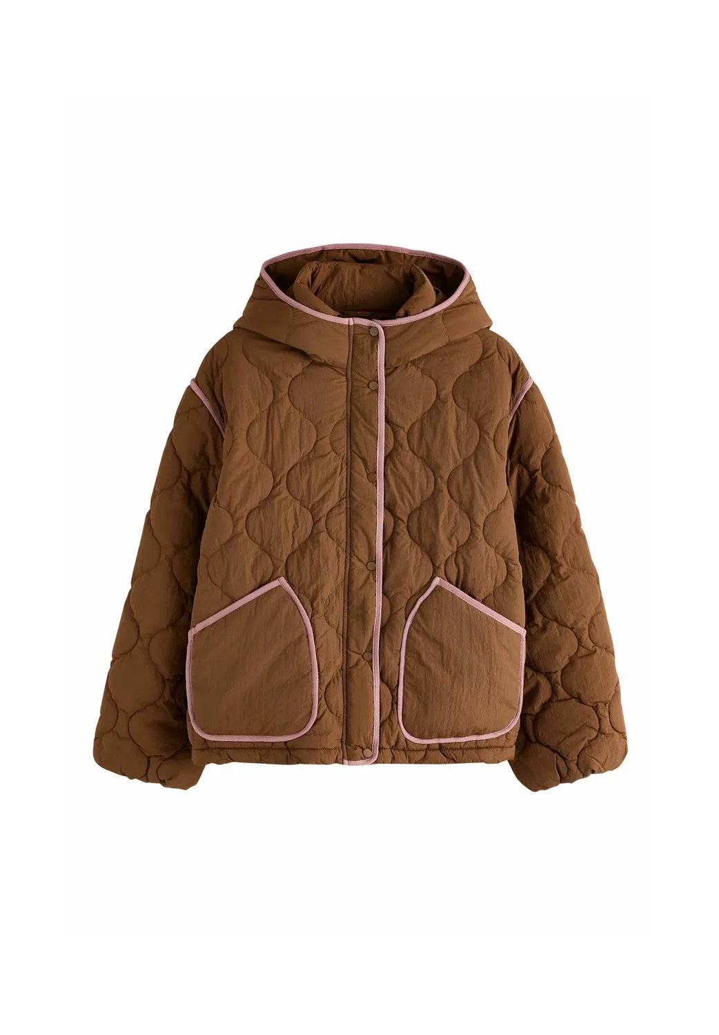 Укороченный крой - легкая стеганая куртка - зимняя куртка Next, Tan Brown With Pink Piping — фото 4