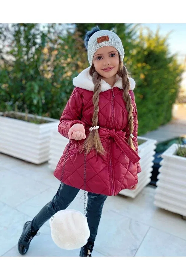 Детское зимнее пальто для девочек стеганое Star gogo kids Tinimini Baby Giyim, Burgundy