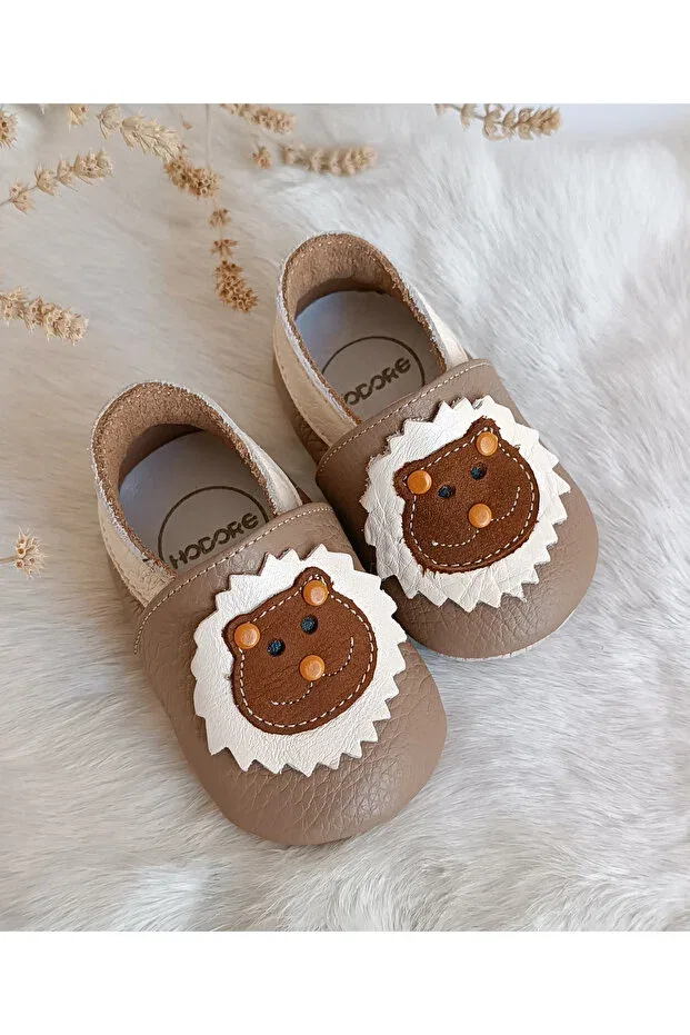 Детские пинетки для новорожденных кожаные Noxi mink genuine leather baby booties moccasin Hodore, Taupe