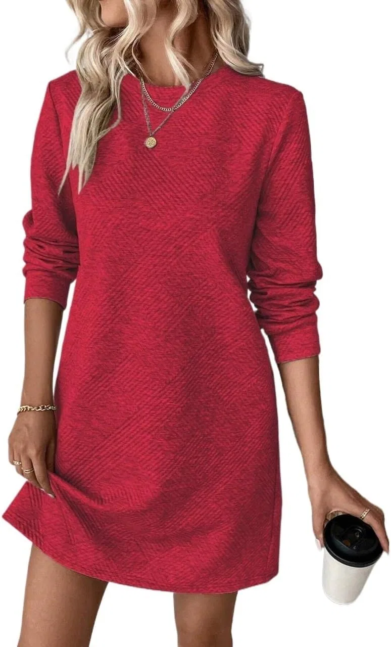 Женское трикотажное платье-футболка Casual Long Sleeve, Red