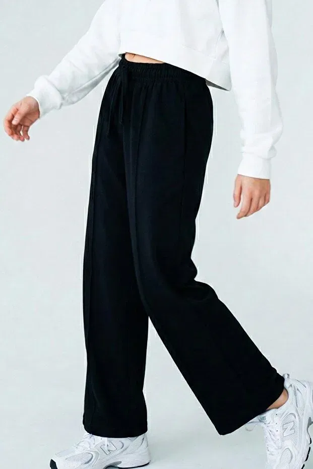 Детские спортивные штаны для девочек с широкими штанинами çima seam detail with lacing accessories pocketed Breeze, Black