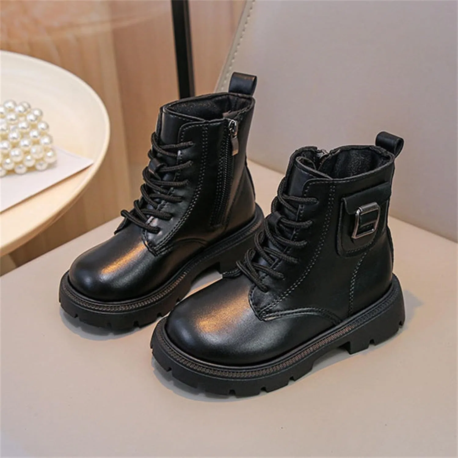 Детские зимние ботинки для девочек из замши с мехом SHOPESSA, Black — фото 2