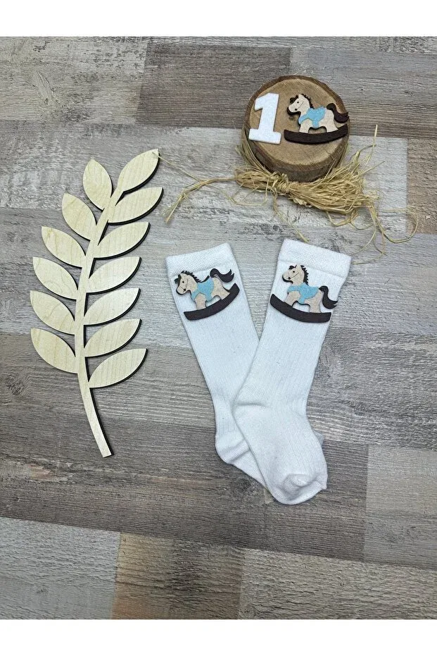 Детские носки для девочек с принтом Baby knee socks Feriatolye, White — фото 2