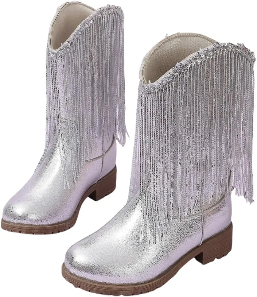 Детские зимние сапоги для девочек с кисточками и пайетками Princess Boots Auhoho, Silver