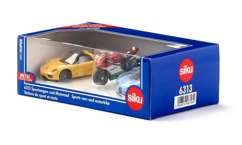 

Siku, спорткары с мотоциклом, комплект