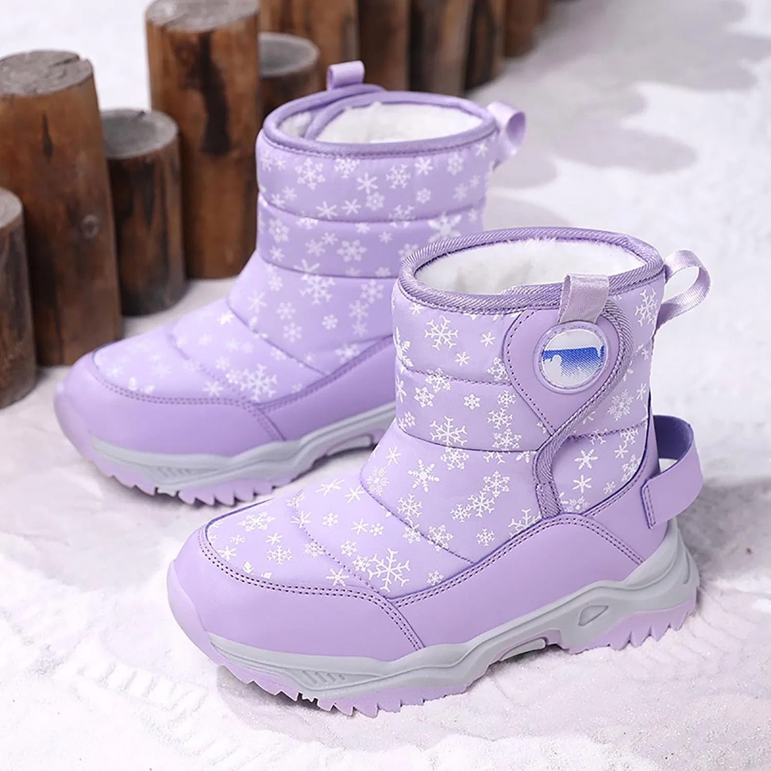 Детские зимние ботинки для мальчиков и девочек с принтом, Snow Boots, Purple — фото 3