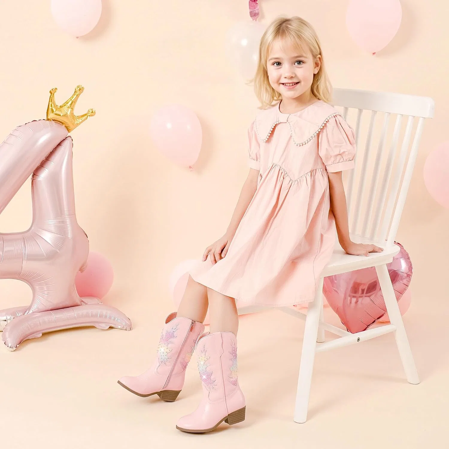Детские сапоги для девочек с блестками и стразами Cowgirl Boots Motasha, Pink — фото 3