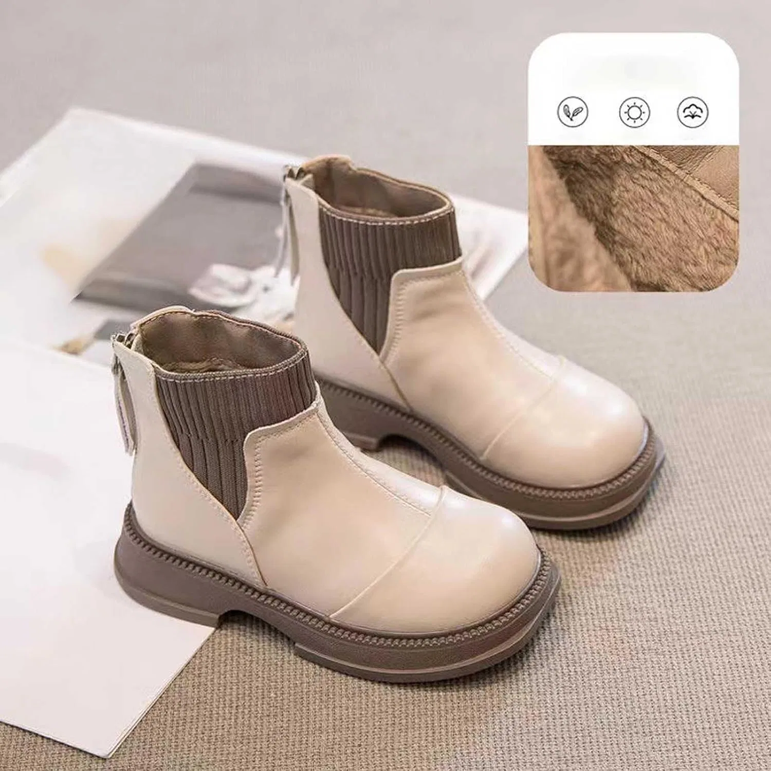 Детские ботинки для девочек с вязаными манжетами Girls Ankle Boots, White — фото 2