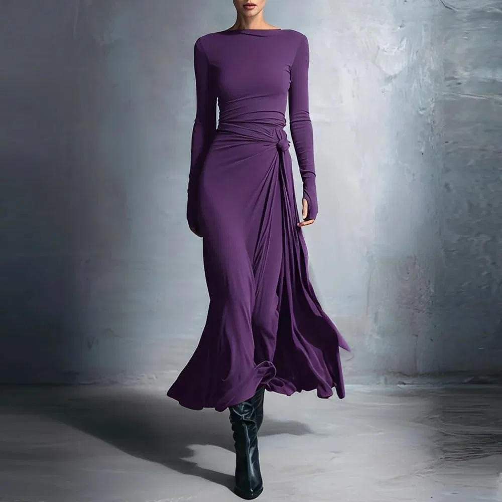 Женское облегающее платье макси с высоким воротом Modesees, Purple — фото 2