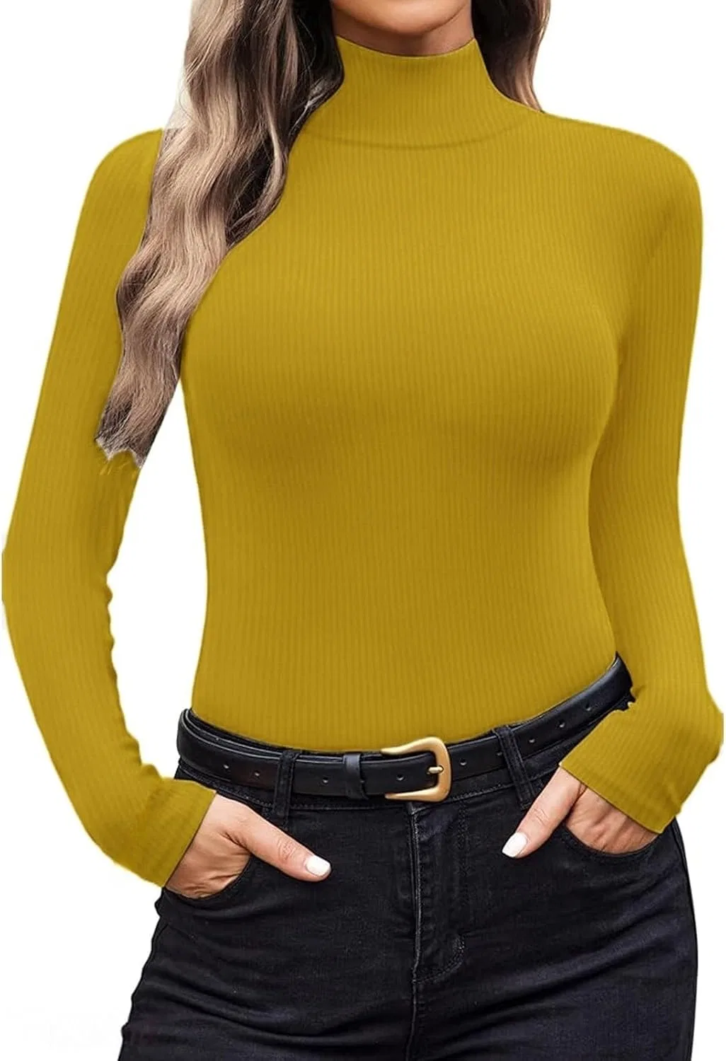 Женская водолазка с длинным рукавом базовая, Yellow