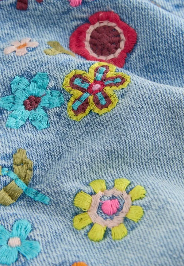 Джинсовые шорты стандартной длины с бахромой по краю Next, Mid Blue Embroidered Flowers — фото 2