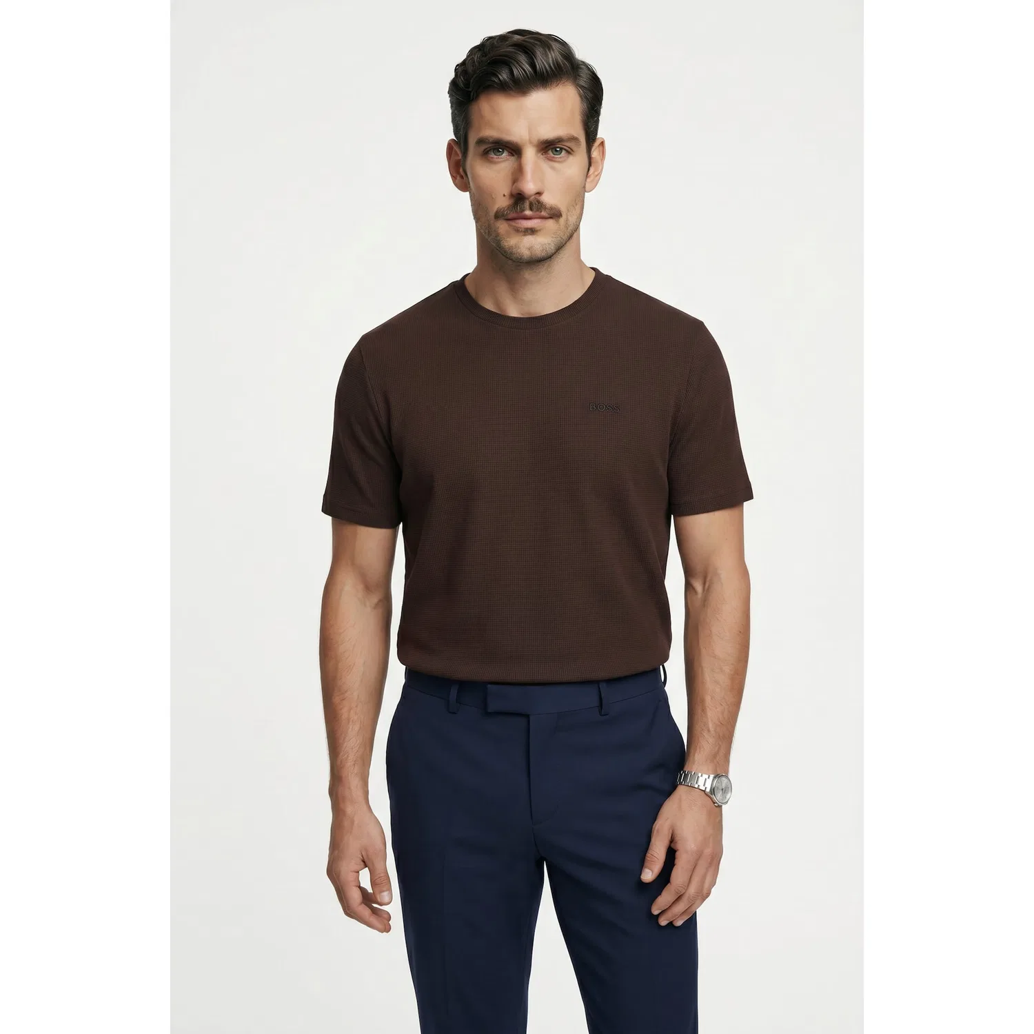 Мужской пижамный топ с вафельной структурой BOSS, Dark Brown