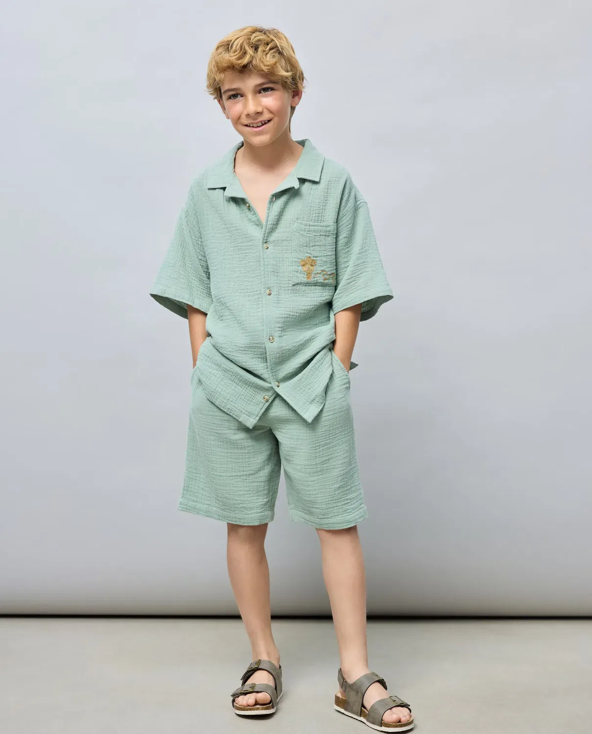 Детские шорты-бермуды из двойной марли для мальчиков Kids El Corte Inglés, Verde Agua