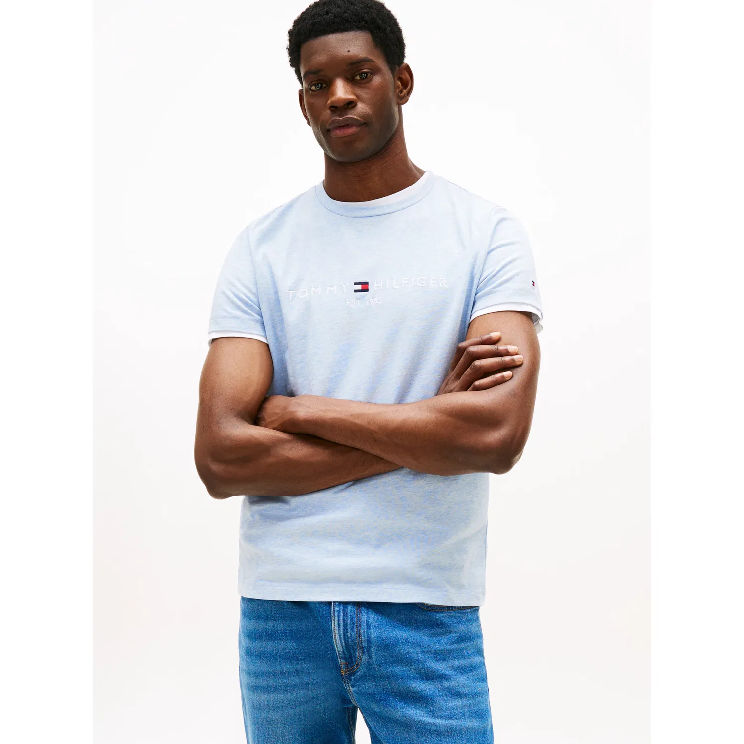 Мужская футболка с логотипом Tommy Hilfiger из чистой хлопковой ткани, Heathered Blue