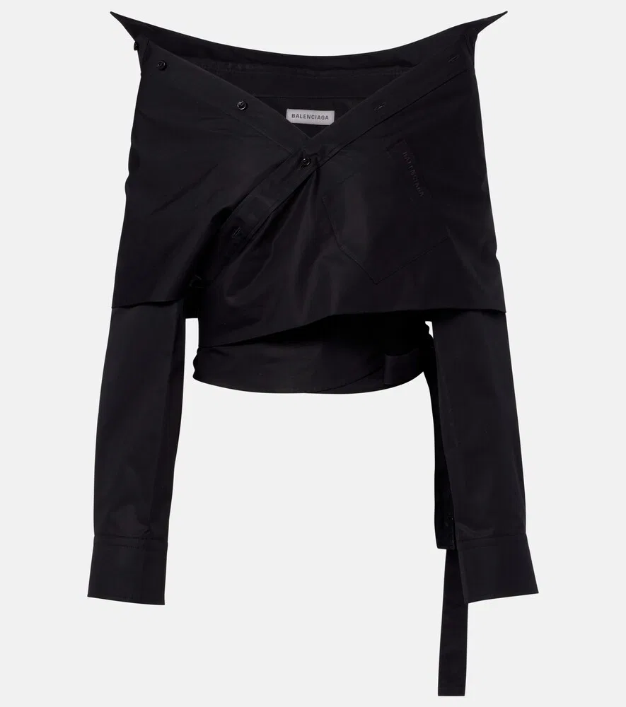 Асимметричный хлопковый топ Balenciaga, черный