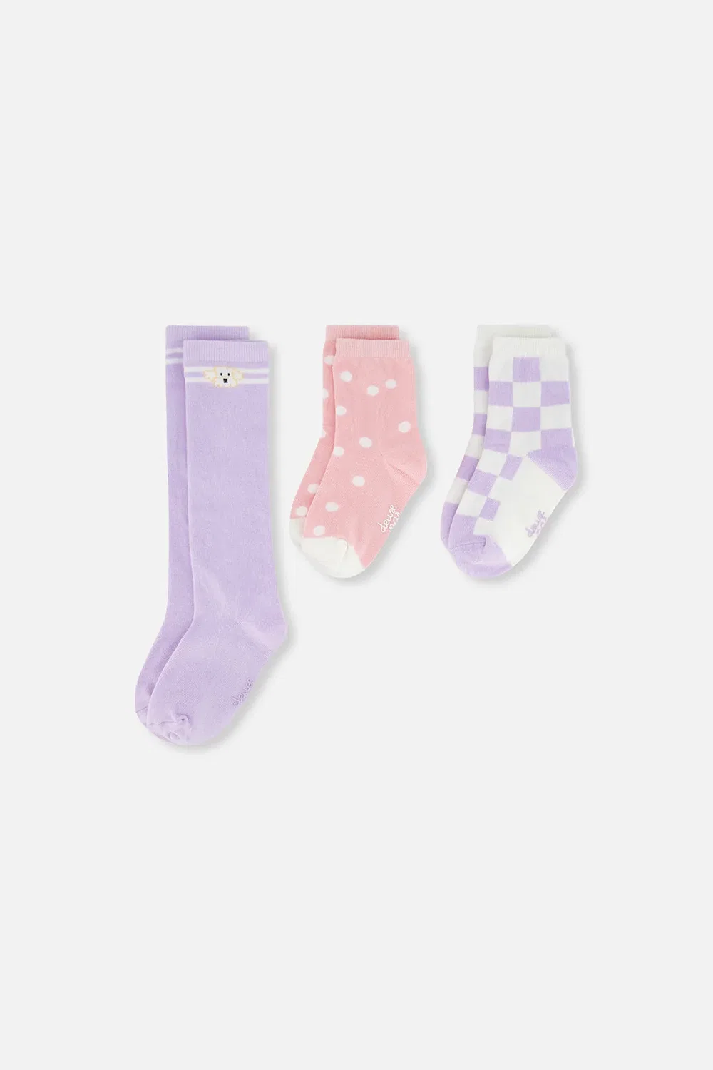 Детские носки 3 пары с принтом Poodle Chic Deux par Deux, Lavender Pink and White