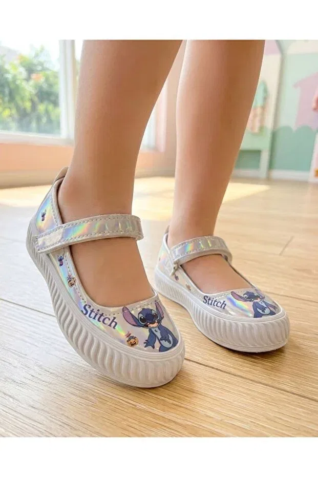 Детские балетки для девочек с принтом Stitch Surpie Shoes, Silver Hologram
