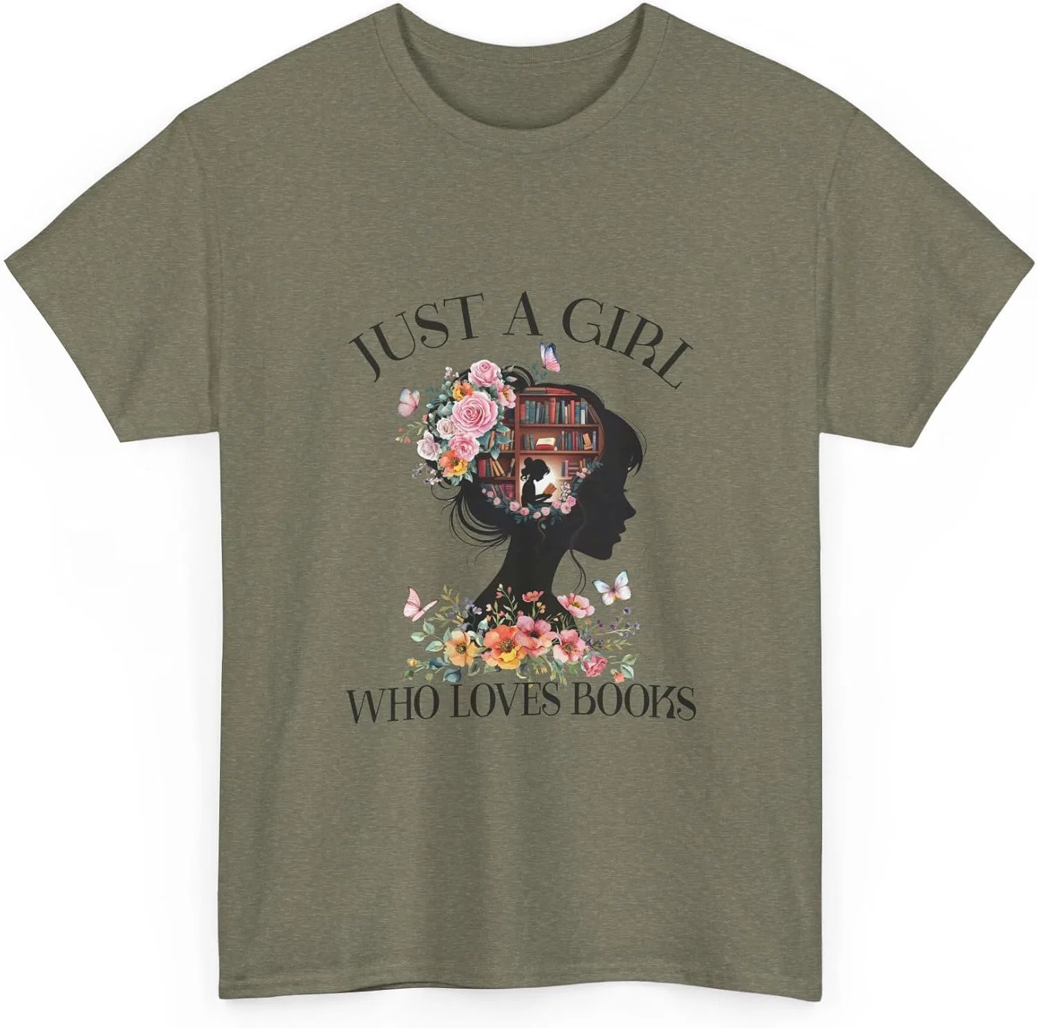 Женская футболка с принтом Book Lover Unisex Tee, Heather Military Green — фото 3