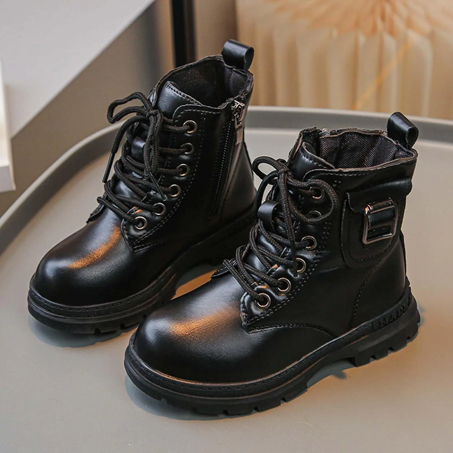 Детские ботинки для девочек с принтом, модель Girls Combat Slip On Ankle Boots, Black — фото 4