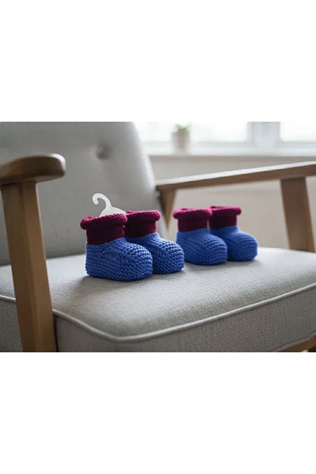 Детские пинетки ручной вязки с комплектом 2 шт Hiciw, Maroon & Blue