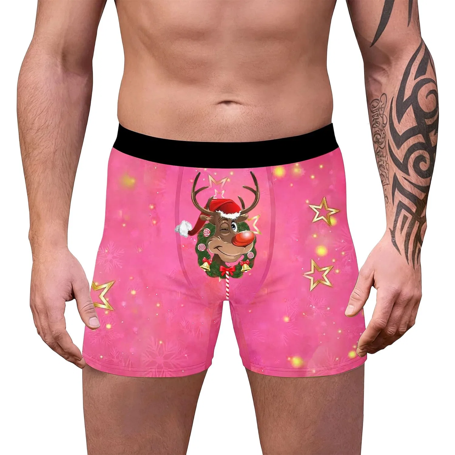 Мужские боксеры с принтом Christmas Pattern, 08 Hot Pink