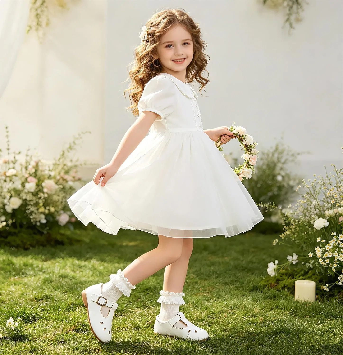 Детские туфли Мэри Джейн для девочек Classic Mary Jane DADAWEN, White — фото 2