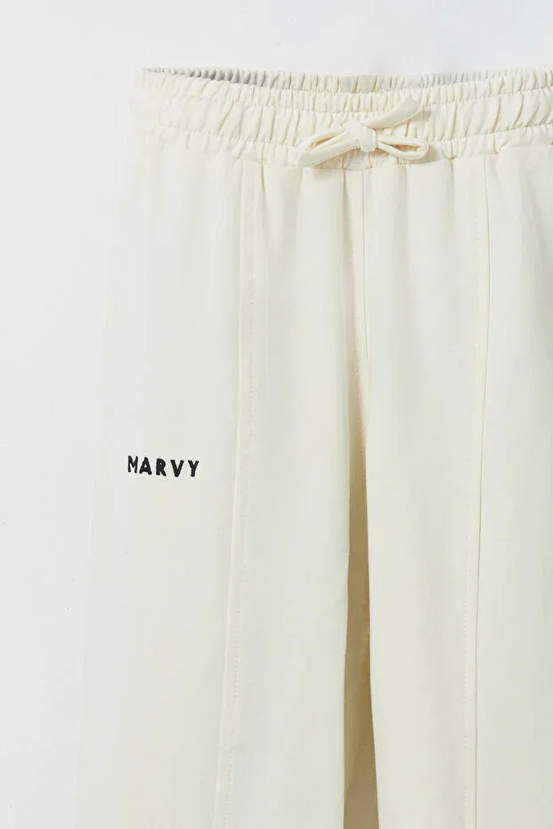 Детские брюки для девочек с вышивкой Basics Marvy, Ecru — фото 2