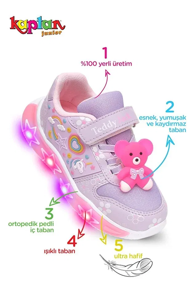 Детские спортивные кроссовки для девочек с подсветкой Kaptan Junior, Purple — фото 2