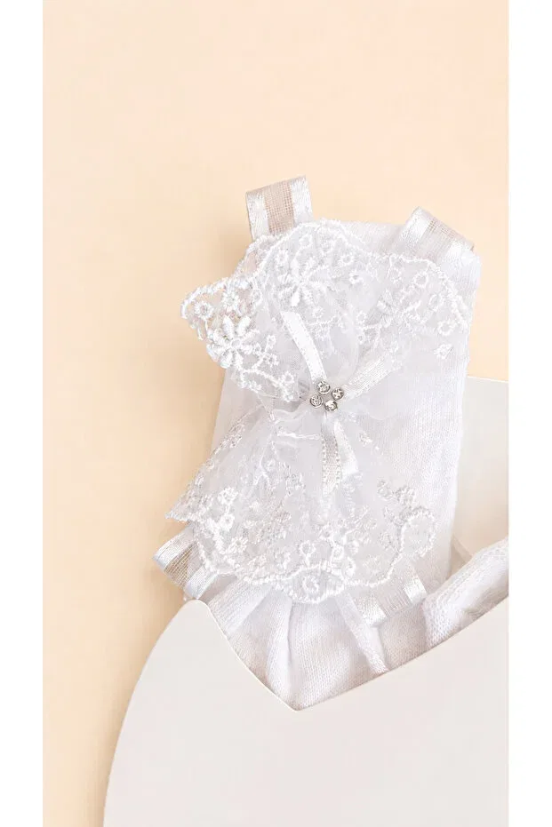 Детские носки для девочек с кружевным бантом Basics Benbilge, White — фото 2