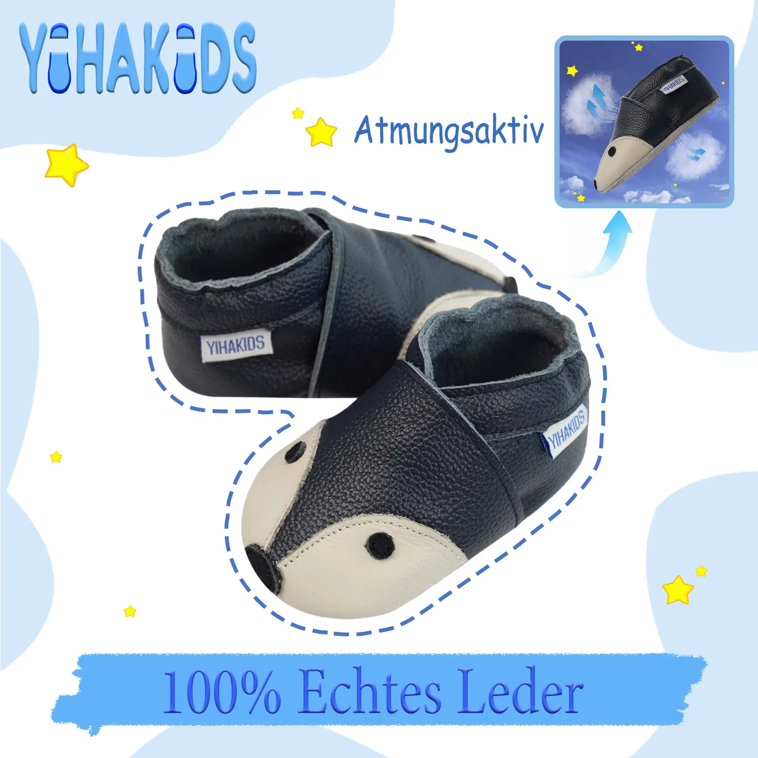 Пинетки кожаные с нескользящей подошвой Fuchs-Muster Yihakids, темно-синий — фото 2