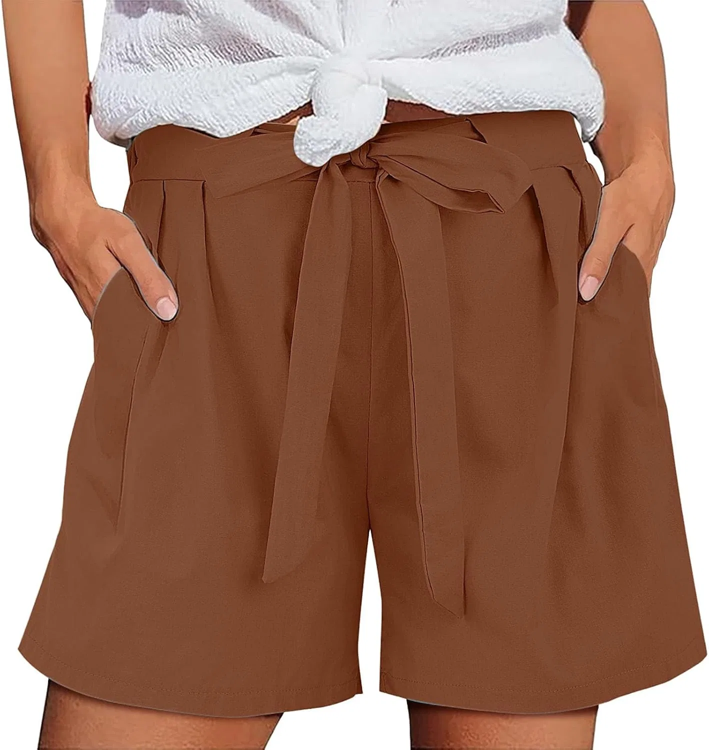Женские шорты с бантом на высокой талии Generic, Brown