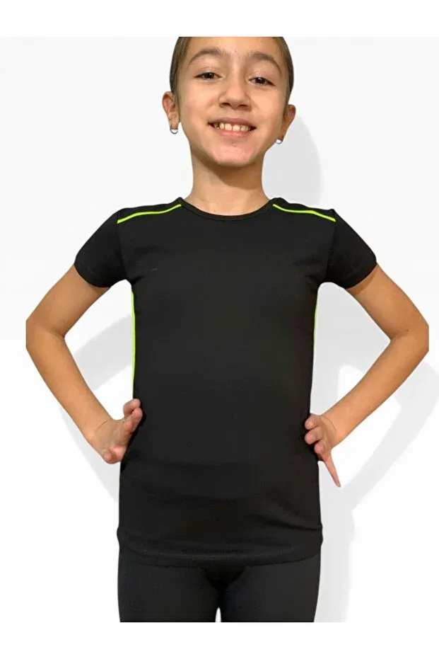 Детская футболка для девочек хлопковая Black Cotton Lycra T-Shirt With Neon Yellow Piping She Can Wear, Black