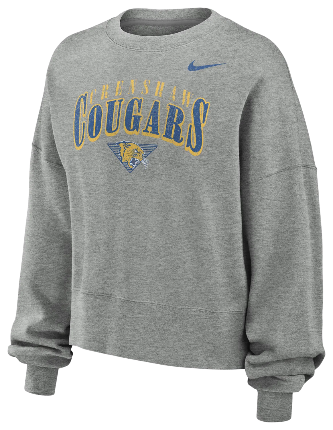 Женский свитшот оверсайз из флиса с начесом Phoenix OS Fleece Crew Nike, Heather Gray/Yellow — фото 2