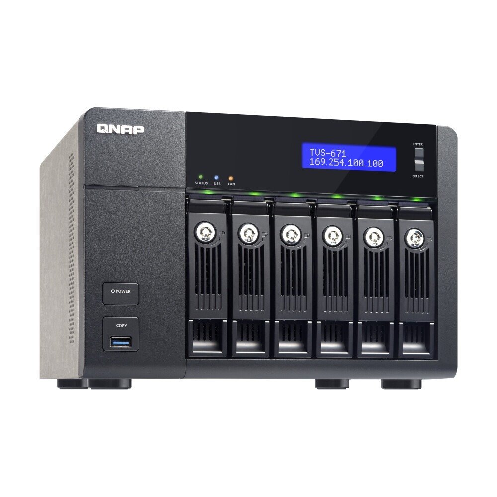 

Сетевое хранилище QNAP TVS-671, 6 отсеков, 8 ГБ, без дисков, черный