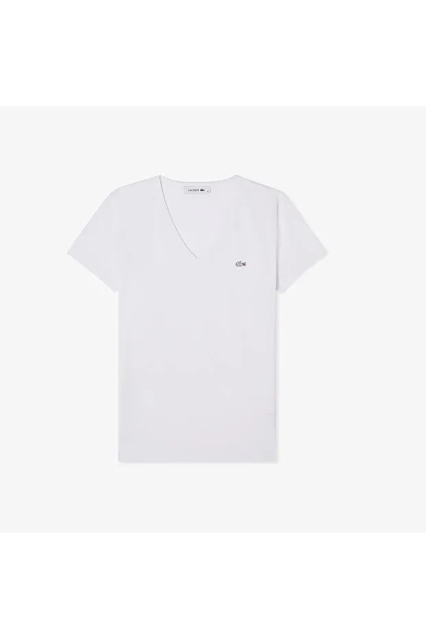Футболка Lacoste с V-образным вырезом, Slim Fit, Белая — фото 3