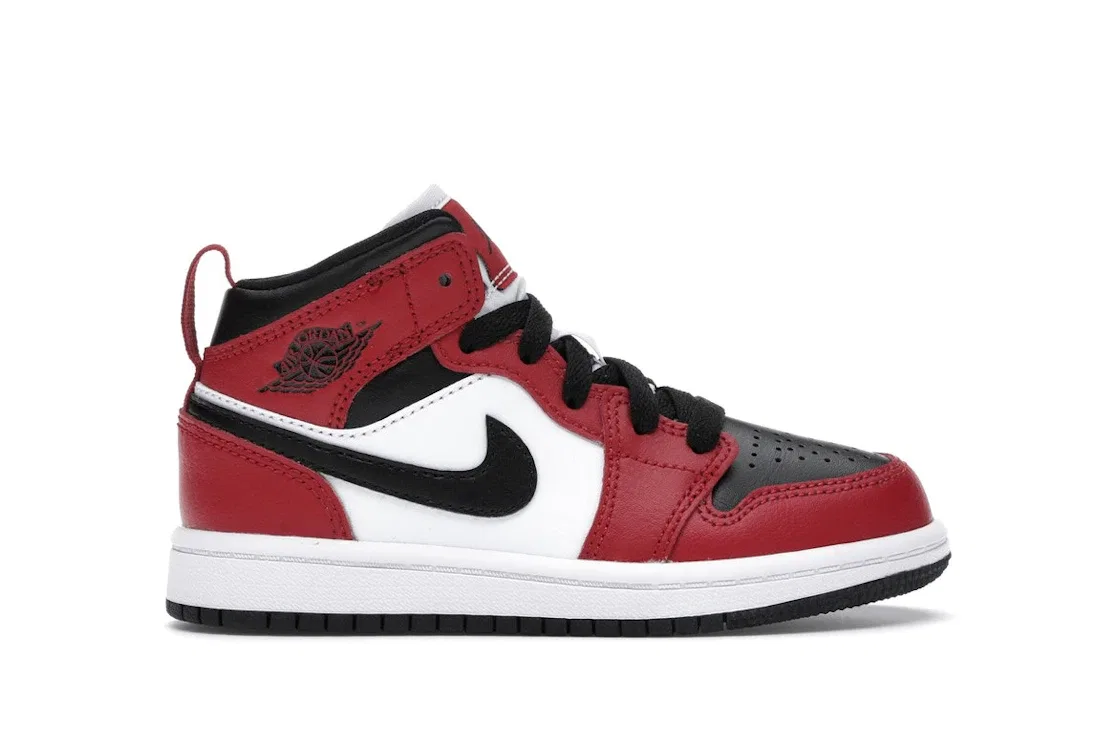 Детские кроссовки Lifestyle с принтом Jordan 1 Mid Chicago Toe (PS) Jordan, Black Gym Red-Black