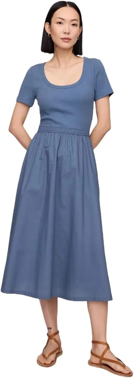 Женское платье миди с круглым вырезом GAP, Antique Pink