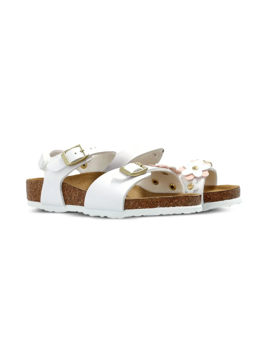 Двойные пряжки на плоском ходу сандалии Birkenstock, белый