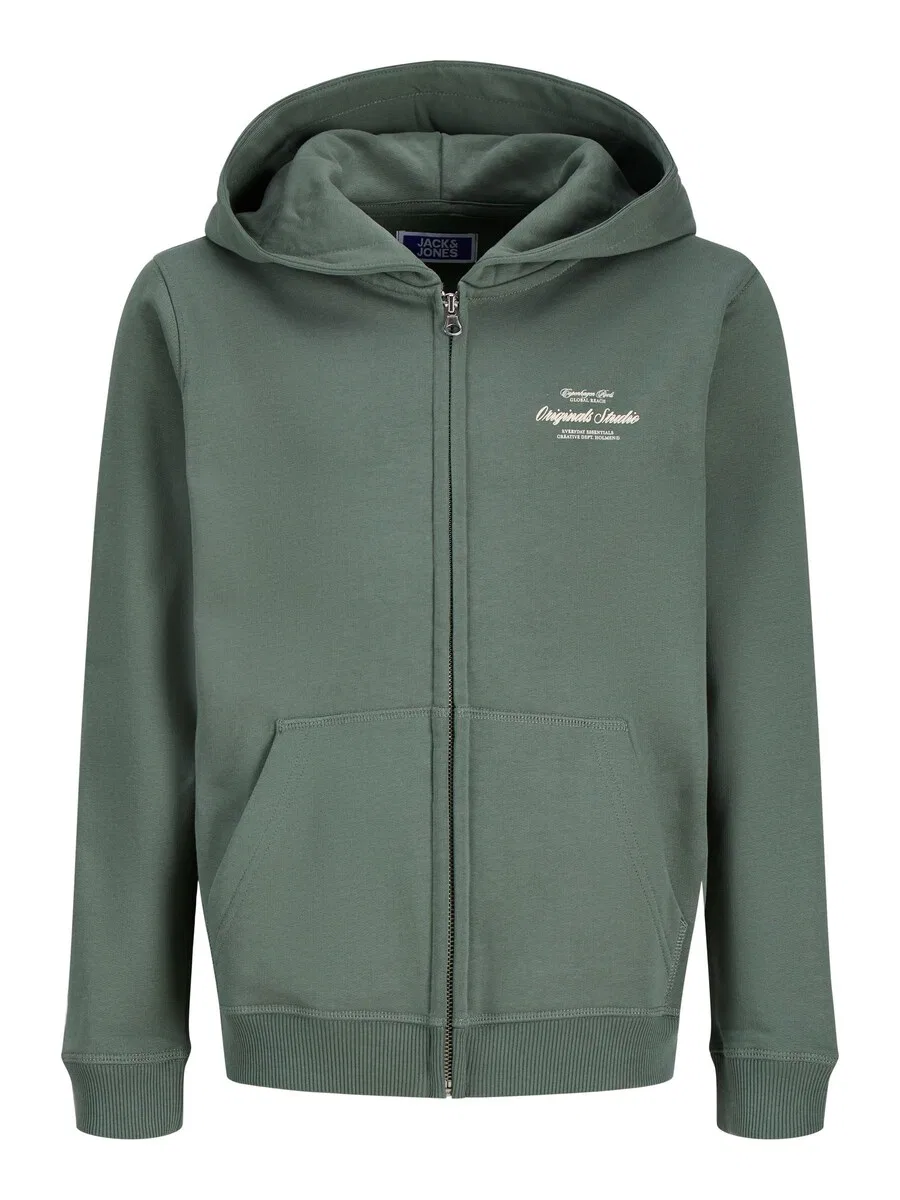 Детская толстовка на молнии Jack & Jones Junior 'JORNORREBRO TYPO' зеленого цвета
