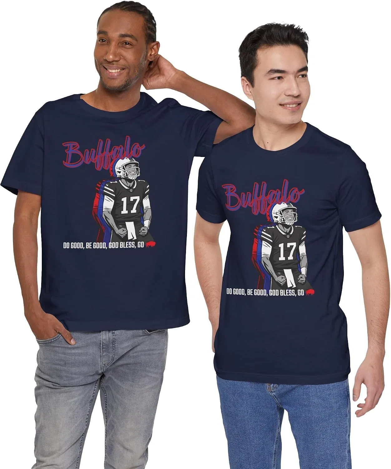 Мужская футболка с принтом Buffalo Football Fan Faith Shirt, Do Good Be Good Allen Tee, Inspirational Western NY Quarterback Fan Game Day Top, 716 Gift, тёмно-синий — фото 2
