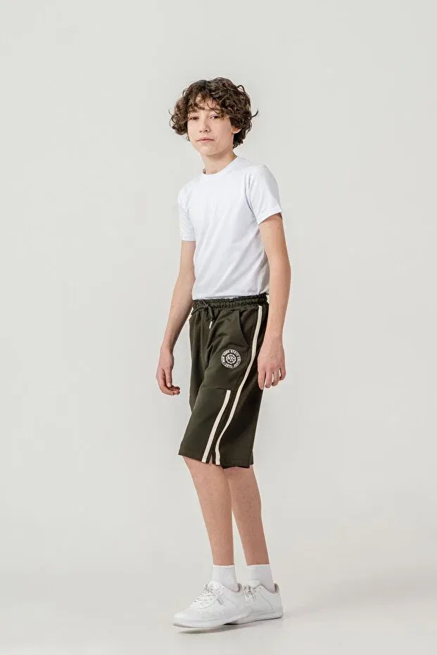 Детские шорты для мальчиков с принтом New york state college printed side stripe Mışıl Kids, Khaki — фото 3