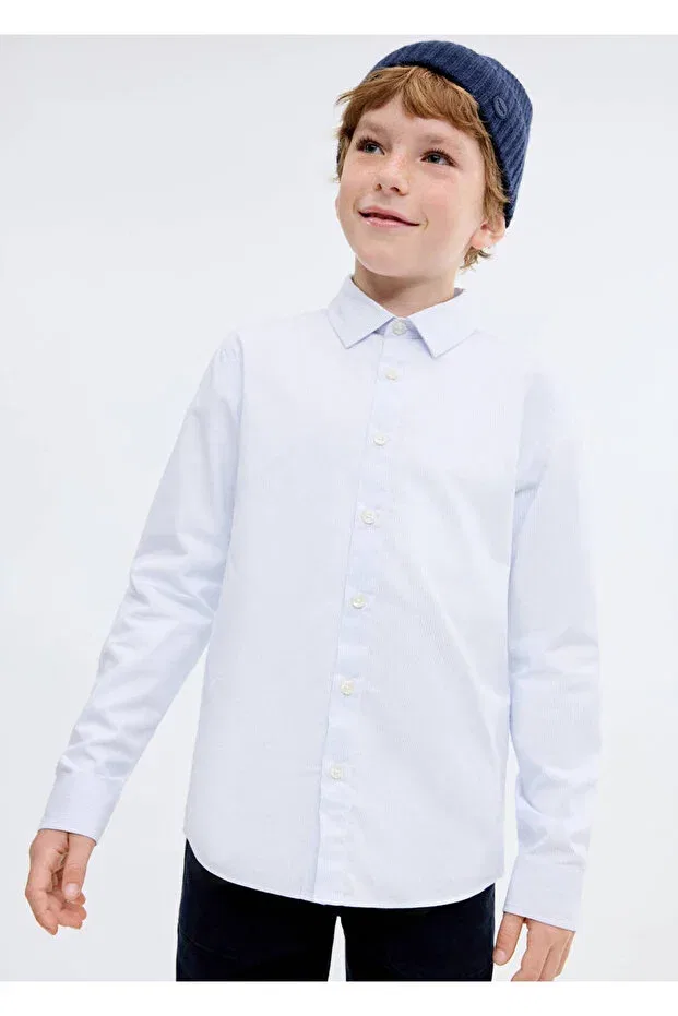 Детское для мальчиков оксфордская рубашка с принтом Mango Kids, Sky Blue