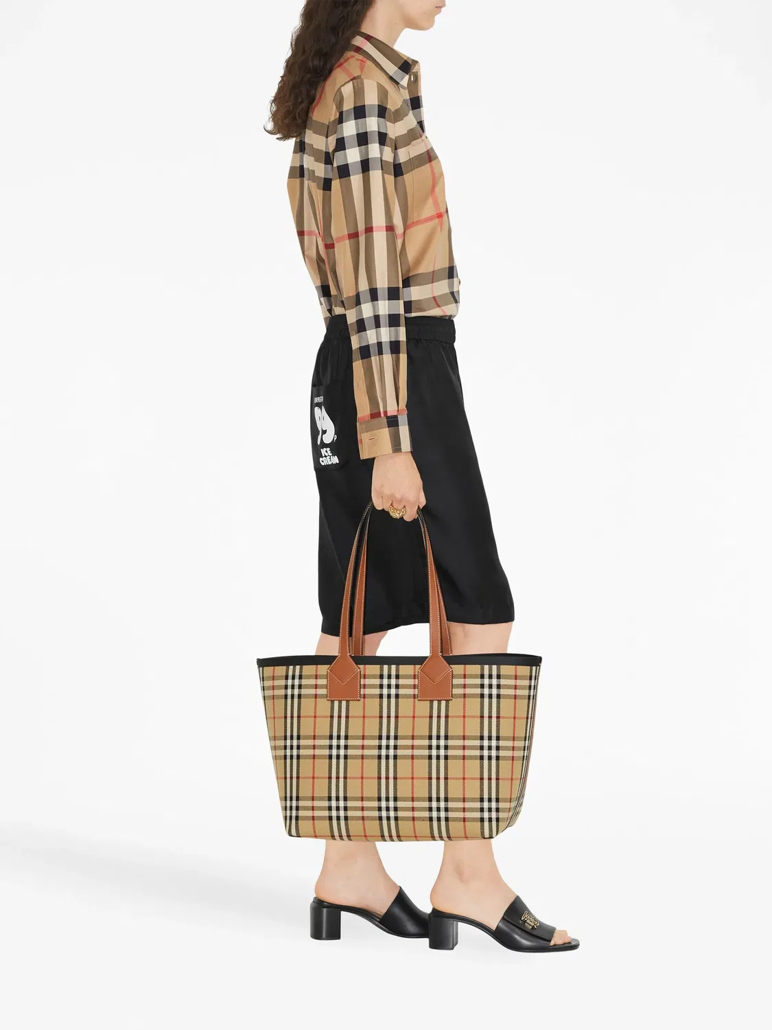 Рубашка в винтажную проверку Burberry, нейтральные — фото 3