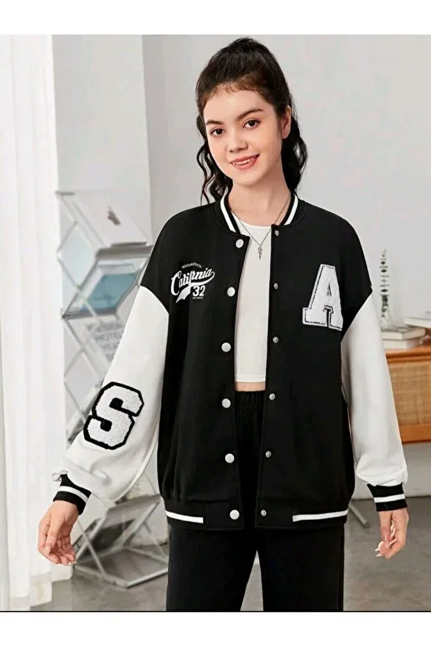 Детская куртка для девочек хлопковая College Jacket Cardee, Black — фото 2