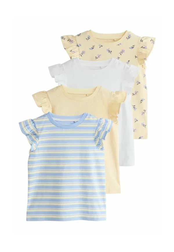 Футболки с коротким рукавом, набор из 4 штук, Regular fit - frill sleeve 4 pack - print t-shirt Next, Yellow Ditsy, желтый