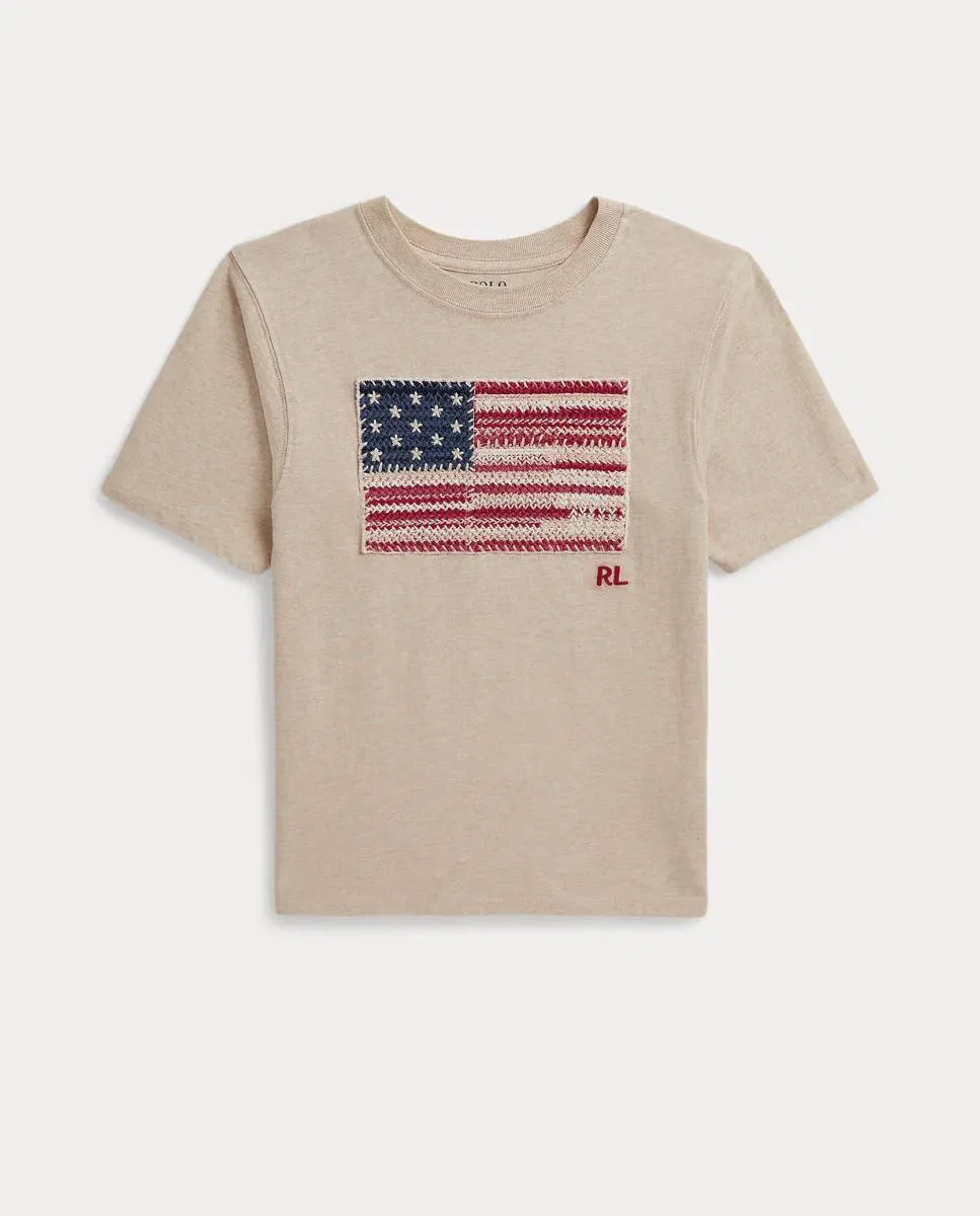 Детская футболка из хлопка, Bandera Tejida, Polo Ralph Lauren, кремовый — фото 4